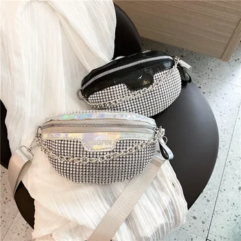 Модни дамски чанти в скута стил пънк-скитник с пайети, поясная чанта за пътуване, нагрудная чанта за телефон, поясная чанта с кристали