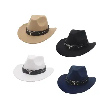Модни ковбойская шапка в стил уестърн за възрастни, солнцезащитная шапка, Западна ковбойская шапка за празничния костюм, Зимно парти за пътувания, есен