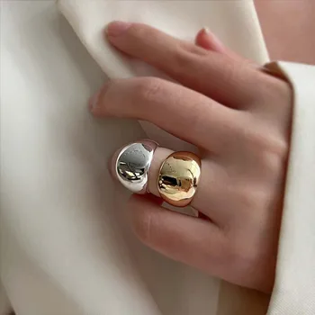 Модни Сребърни пръстени-маншети с гладка сърце За жени, Минималистичные Метални Геометрични Регулируеми пръстени, Бижута, Подаръци