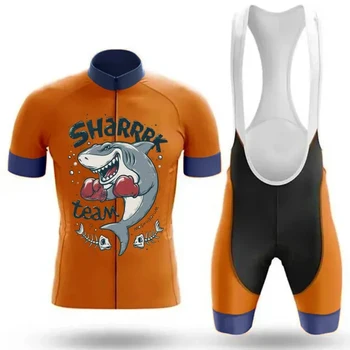 Мъжка велосипедна фланелка Shark Team, комплект с нагрудником, къси Панталони, Костюми, Велосипедна дрехи, комплекти за планински велосипеди, дрехи