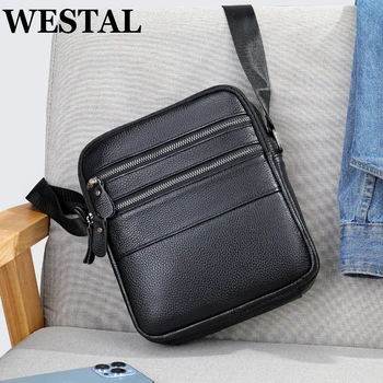 Мъжка кожена чанта WESTAL, подарък от съпруга си, модни черни дизайнерски чанти през рамо, чантата, чантата-месинджър, кожена директен доставка