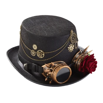Мъжка шапка в стил Steampunk с предпазни очила, гей-цилиндър, Steampunk-Играч, Ретро цилиндър на Хелоуин, Готическия Карнавал, нощен клуб