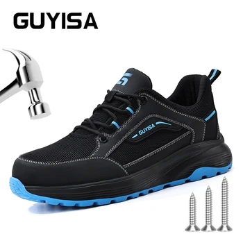 Мъжки защитни обувки GUYISA ультралегкого размер 39-44 син цвят със стоманени пръсти, защищающим от удар и пробиване