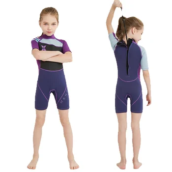 Неопрен за момичета-коротышек от 2,5 мм неопрен, едно парче, с дълъг ръкав, защита от слънце, топло бански костюм за гмуркане, сърф, спрея, бански костюм за деца