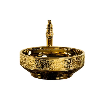 Нов дизайн на керамичните позлатена мивка за баня върху плот златна купа за ръчна работа