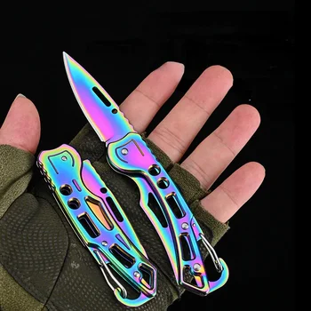 Нов цветен сгъваем нож с титанов щанга с покритие, ЕРП-нож за самозащита на открито, удобен за носене на ключодържател-нож