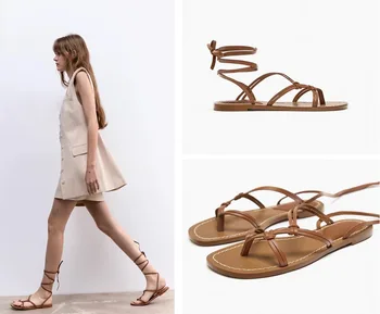 Нова Дамски Обувки В Римски Стил, Модни Разнообразни Плажни Сандали на равна подметка с каишка, Дамски Обувки Zapatillas De Mujer 2023