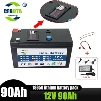 Нова Литиево-йонна батерия 18650 12V 90Ah, Вграден BMS, За Пръскачка, Электромобиля, Led лампи, Литиева батерия с голям капацитет