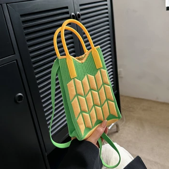 Новата модерна дамска чанта-тоут 2023, нова лятна мини чанта за телефон за жени, скъпа чанта през рамо с къса дръжка, 13 цвята, вязаная чанта