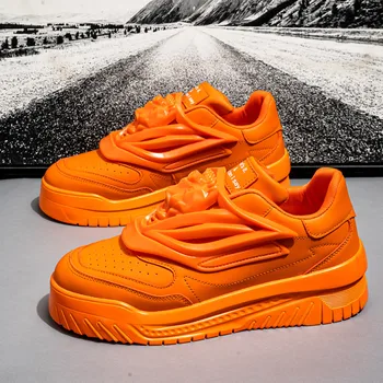 Нови модни оранжеви мъжки маратонки, Оригинални дизайнерски мъжки обувки за скейтборд Градинска обувки в стил хип-хоп комфортни Мъжки маратонки на платформа