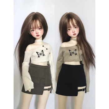 Ново записване (дрехи за кукли 1/4 BJD) Модерен топ с открити рамене и се прави извод, къса мини пола, градинска облекло за кукли 1/4 SD MSD Дрехи за кукли
