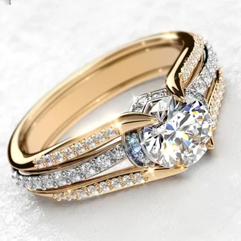 Ново модно дамско годежен пръстен Чудесно предложение, Блестящи бижута за годеж с кубическим цирконием на Едро