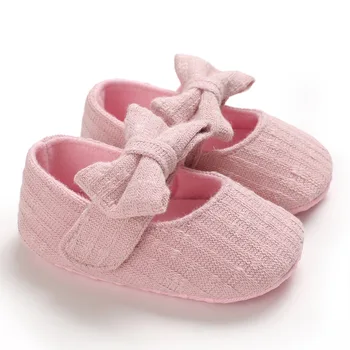 Обувки на принцеса за момиченца, сладки обувки с възел под формата на пеперуда, за деца, нескользящие Плоски обувки с мека памучна подметка, за първите ходунков, за кръщенета.