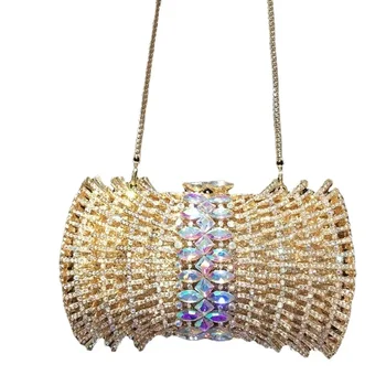 Ослепителни дамски вечерни чанти от злато и кристал, выдалбливают камъни, украсени с мъниста, сватбен клатч, Diamond дамски чанта, портфейл Minaudiere