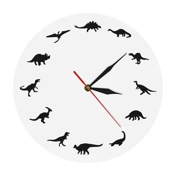 Персонализирани часовници с динозавром 12-инчови модерни безшумни кварцов култови акрилни стенни часовници Творческа декорация на дома, за деца