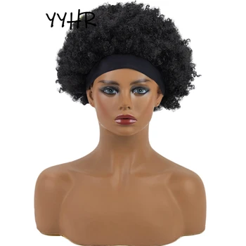 Перука-превръзка на главата Синтетични къдрава коса в стил Афро Къси, Буйни Къдрава Африканските жени Използват перука-тюрбан добро качество