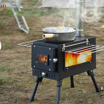 Портативна печка на дърва с дымоходной тръба, туризъм пещ, голяма палатка, печка за отопление на открито и пикник, барбекю, походи в лагер