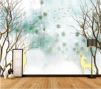 Потребителски тапети 3d стенопис поколение simple Nordic ретро американски елен гора декорация на стените живопис папие-маше, 3D тапети