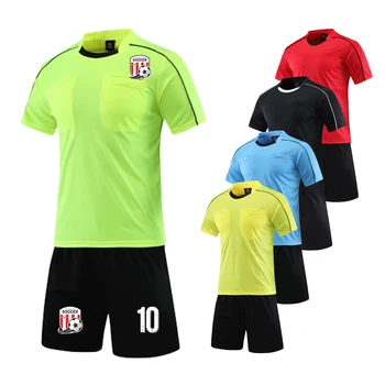 Професионален комплект за футболни тениски съдия на Новия сезон 2023 за възрастни, футболна форма с V-образно деколте, Риза и шорти на съдията на мача с къс ръкав