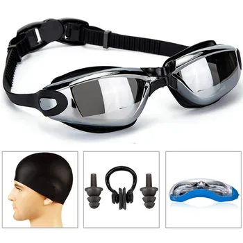 Професионални очила за плуване с шапка и берушом, скоба за носа, водоустойчив очила за плуване, спортни очила за плуване с защита срещу замъгляване