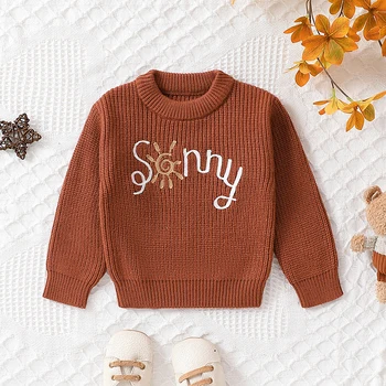 Пуловер за малки момичета и момчета с бродерия букви Слънцето, през цялата силует, Пуловери с дълги ръкави, Есента на детски дрехи, Бебешки Скок, Върхове