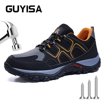 Работна обувки GUYISA, защитни обувки със стоманени пръсти, Размер 37-45, черен, защита от удари и поножовщины