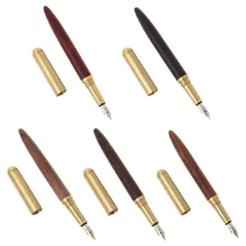 Реколта Луксозна Дървена медни писалка за подпис С тънко перо 0,7 мм, писмено инструмент за пътуване, офис, бизнес