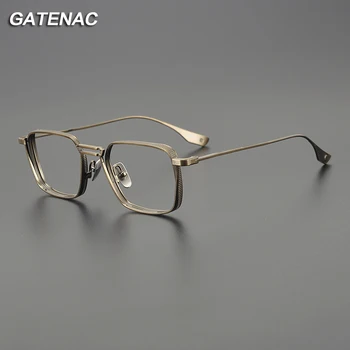 Реколта рамки за очила от чист титан, Мъжки Квадратни Рамки за очила от късогледство по лекарско предписание, Дамски Ретро Луксозни Маркови дизайнерски очила