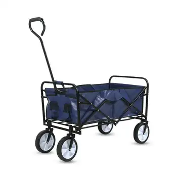 Сгъваема количка е стейшън вагон (истейт, удобен сгъваем уличен микробус с метална рамка за къмпинг, пазаруване, синьо
