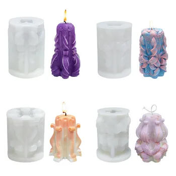Силиконова форма за свещи във формата на 3D цвете, форма за направата на свещи във формата на цилиндър, за да проверите за производство на свещи, инструменти за декор с аромат на ръчно изработени