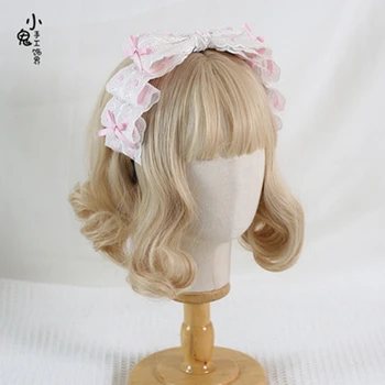 Сладък панделка за коса аниме Мома Cosplay Превръзка на главата Лолита Завързана прическа Аксесоар за коса Ръчна изработка за момичета Подарък