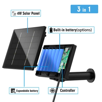 Соларен панел с мощност 4 W, с вградена батерия, Изход, Micro USB TypeC, 5, Зареждане на слънчеви панели, Таймер, дистанционно управление на камерата или рутер