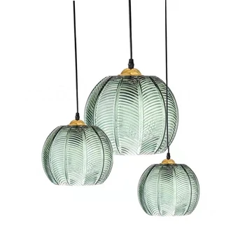 Стъклени висящи лампи в скандинавски стил със зелени листа, модерна таванна подвесная лампа за декориране на дневна, нощна лампа за спални