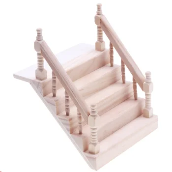 Стълба с мини-парапет за жилище, умален модел дървена стълба, миниатюрни стълбище с парапет
