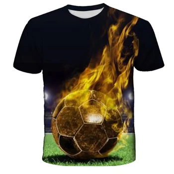 Тениски с 3D-принтом за футбол момчета и момичета, футболни огнени забавни тениски, дишаща тениска за юноши, Детски летни спортни дрехи
