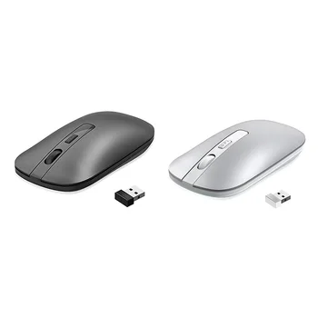 Тиха Безжична Мишка с 2.4 G Тънки Преносими Компютърни Мишка С USB Приемник, Подходящи За Настолни Лаптопи Сребрист Цвят