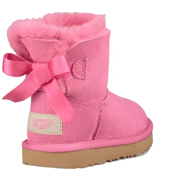 Търговия на едро с модни детски обувки от овча кожа Moulti Color, детски зимни ботуши от овча вълна, кожени ботуши с един лък