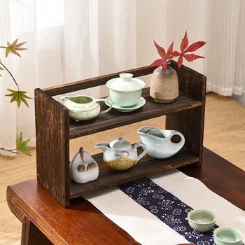 У дома Организация в китайски стил, Плот от масивно Дърво, Органайзер за съхранение на Чай Сервизов, Модерни Минималистичные Приспособления за съхранение на чай саксии