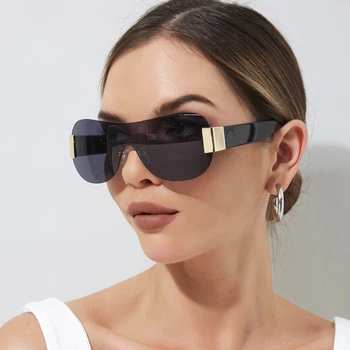 Уникални Модни слънчеви очила в стил Goggle Y2K без рамки, Модни Слънчеви очила За жени, и мъже, и жени, Метални Маркови дизайнерски очила, Рамки за очила