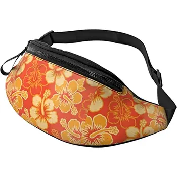 Унисекс Orange поясная чанта с гавайским принтом, регулируема презрамка, поясная чанта, чанта през рамо за пътувания, туризъм, спортни, ежедневни облекла от полиестер, унисекс