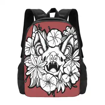 Училищна чанта Happy Floral Прилеп, раница с голям капацитет, лаптоп, Прилеп, Черно-бяло Цвете Животно