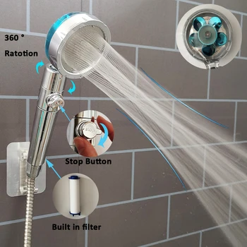 Филтрирана турбовинтовая накрайник за душ в банята, бутон за изключване за пестене на вода под високо налягане, душ с регулируемо налягане на водата