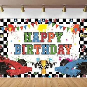 Фон за снимки карирани на състезателен автомобил, честит рожден ден на Фон за състезателна партита постер за украса на банер