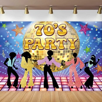 Фон за снимки на партита на 70-те За ретро-диско-топка на 1970-те години, нека светят Луд неонови денс вечер, на музикалния фон на 80-те и 90-те