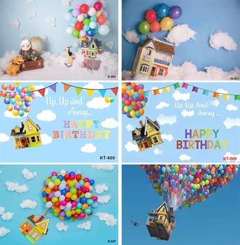 Фон за снимки Приключение Нагоре, нагоре, балон, Синьо небе, Бял облак, декор за парти по случай рождения Ден, на фона на фото студио