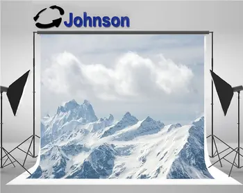 Фон за снимки с бели планини, Сняг облака на зимното небе, висококачествен компютърен печат живописни декори