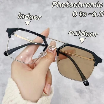 Фотохромичните очила за късогледство със защита от синя светлина, Нови Метални Очила за късогледство с двоен лъч, Ультралегкие Очила за късогледство в голяма рамка