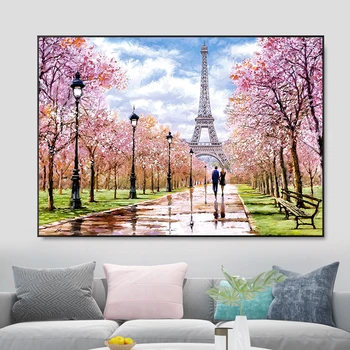 Франция Двойка Париж-Айфеловата кула Стенно изкуство Платно Картини Абстрактен пейзаж Плакати И разпечатки на Картини за вашия интериор дневна
