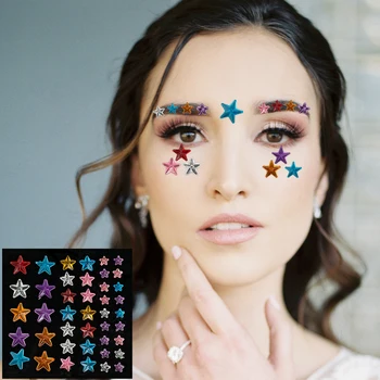 Цветни Лице Звезди Скъпоценни Камъни Временни Татуировки Очите Вежди Кристали Декорации За Нокти, Грим Стикер Bling Dots Хелоуин Рейв