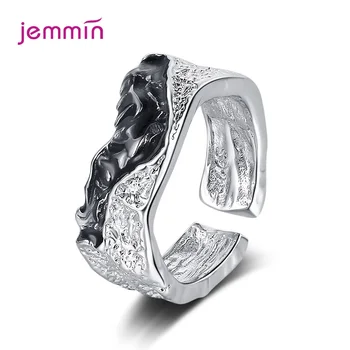 Черен цвят 1БР Натурално Сребро 925 проба Регулируем пръстен за жени, момичета, Сватба парти, Висококачествени сребърни бижута за подарък